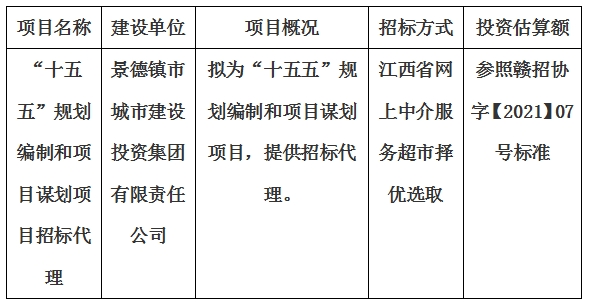 “十五五”規(guī)劃編制和項(xiàng)目謀劃項(xiàng)目招標(biāo)代理計(jì)劃公告