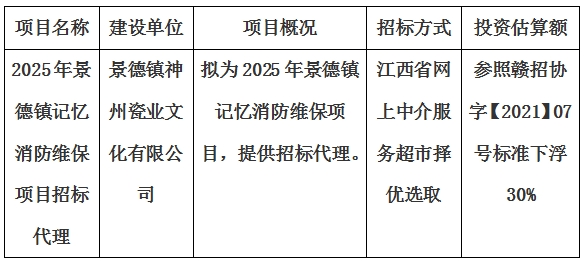 2025年景德鎮(zhèn)記憶消防維保項目招標代理計劃公告